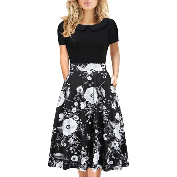 HELYO Classics, Women's Elegant Vintage Casual Floral Print Dress w/Pockets, SzM - Picture 1 of 11